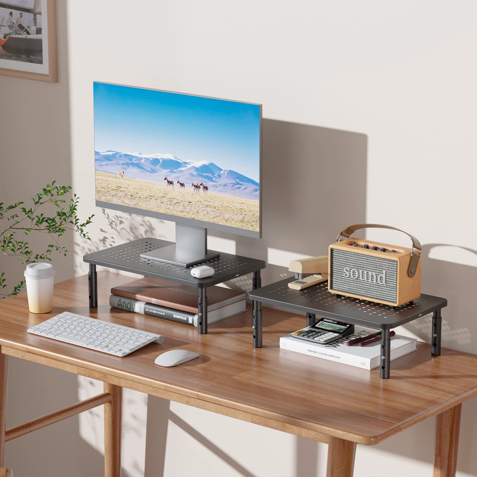 WALI Adjustable Dual Monitor Stand - 2 Pack Black for Office & Gaming Setup