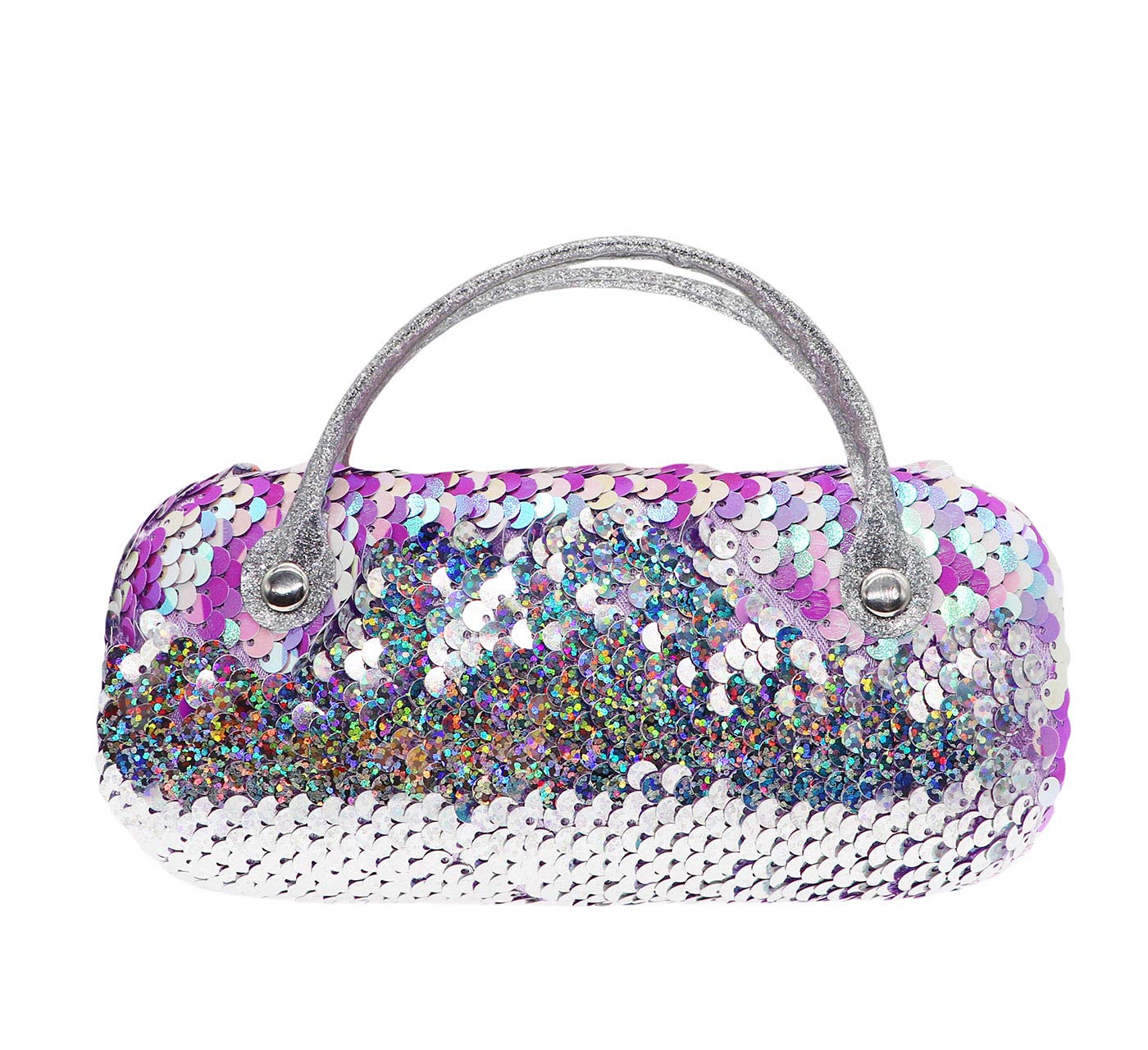 Reversible Sequins Glasses Case for Women, Kids, Girls & Boys - Sparkly Hard Shell Eyeglass Pouch with Handle | Perfect for School, Travel & Gift Giving