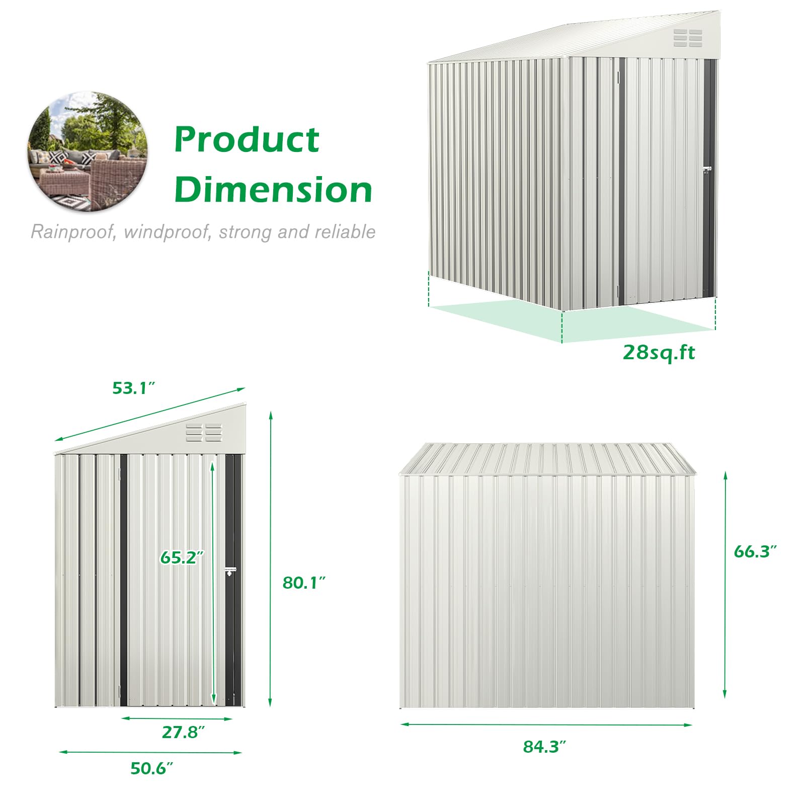 AECOJOY 4.2' x 7' Outdoor Lean-to Metal Storage Shed with Side Door - White | Weatherproof Garden Shed for Backyard, Patio & Outdoor Storage | Perfect for Storing Lawn Tools, Bikes & Seasonal Items