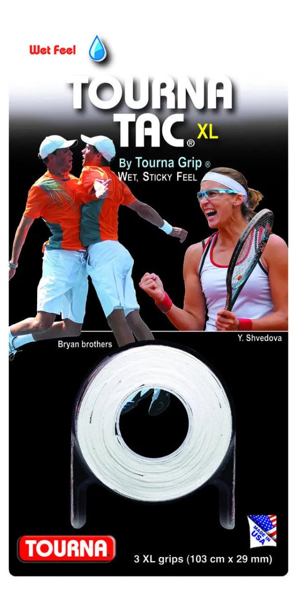 Tourna Tac Overgrip XL White - 3 Pack | Tennis & Racquet Sports Grip Tape | Sweat Absorbing, Non-Slip Performance for Tennis, Badminton, Squash & Pickleball