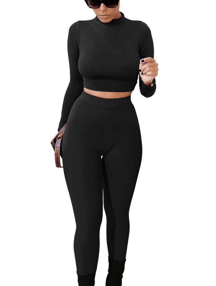 GOKATOSAU Women's Sexy 2 Piece Outfit Long Sleeve Crop Top & High Waisted Pants Set | Clubwear, Party Jumpsuit | Perfect for Night Out, Date Night & Girls Night Out