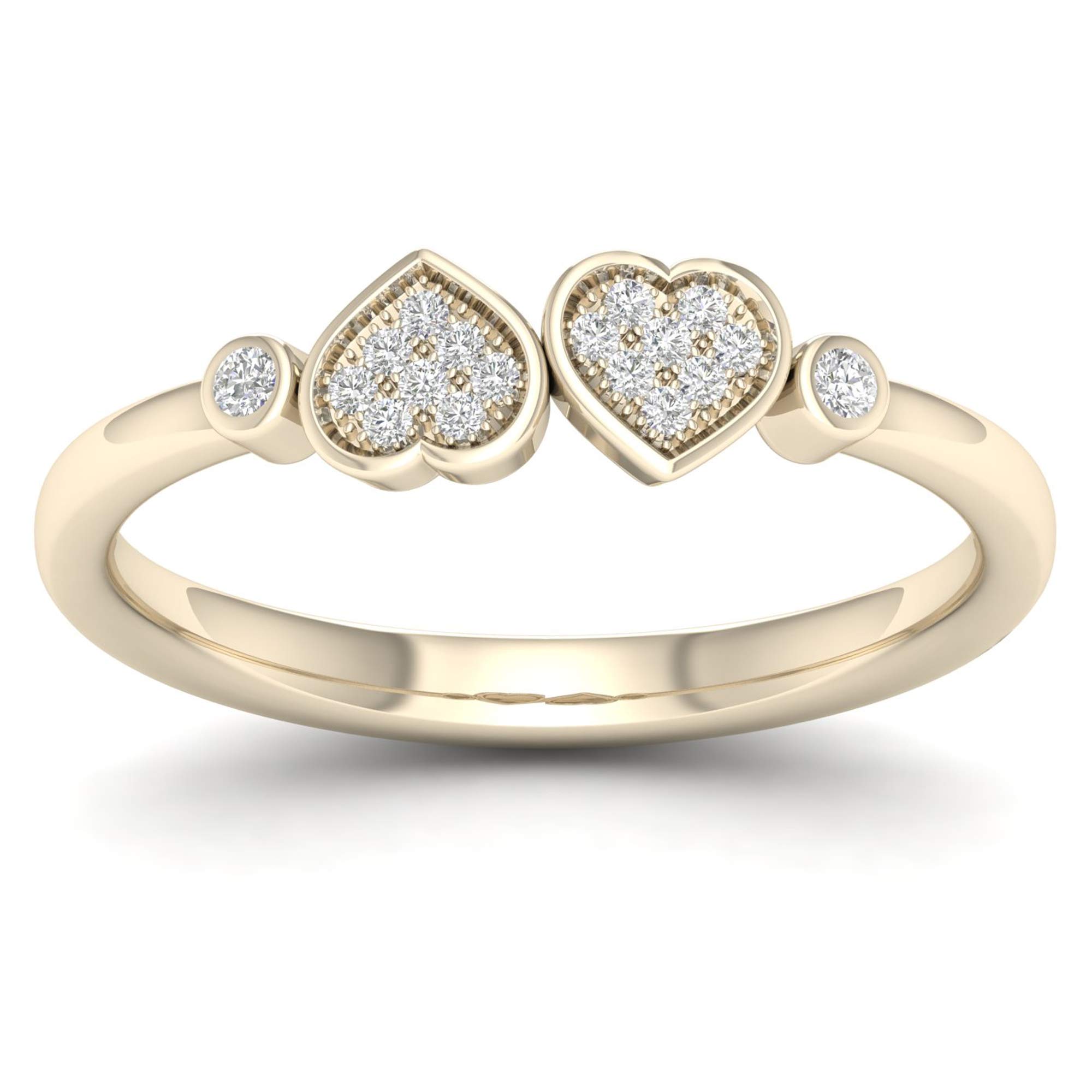 10kt Gold Round Diamond Double Heart Love Promise Ring (0.05 cttw, H-I Color, I2 Clarity) - Perfect for Anniversaries, Engagements & Romantic Gifts