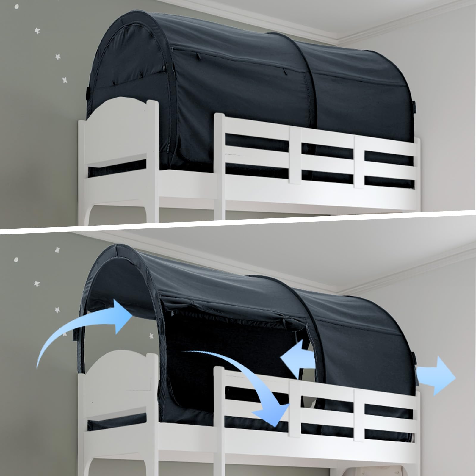 Alvantor Bed Canopy Tent - Breathable Grey Privacy Sleeping Tent for Twin Bunk Beds, Indoor Pop-Up Portable Frame with Light Reducing Curtains (Mattress Not Included) - Perfect for Kids Rooms, Dorm Rooms & Cozy Cottage Bedrooms