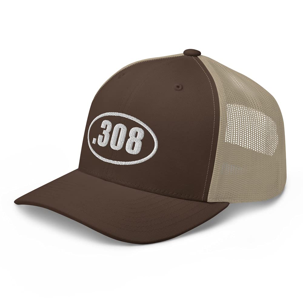 Gunner Gear 2nd Amendment Trucker Hat - .308 Rifle Country Gun 2A Cap for Men & Women - Brown/Khaki for Outdoor Shooting, Hunting & Patriotic Events