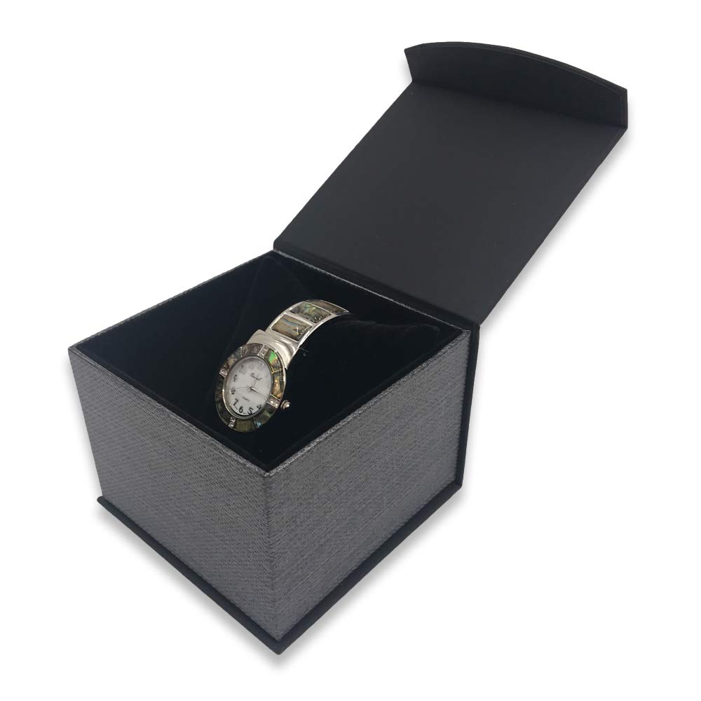 Premium Magnetic Closure Jewelry Box - Metallic Seal Grey Textured Watch & Jewelry Gift Box with Pillow Insert - Perfect for Watches, Rings, Necklaces & Luxury Gifts