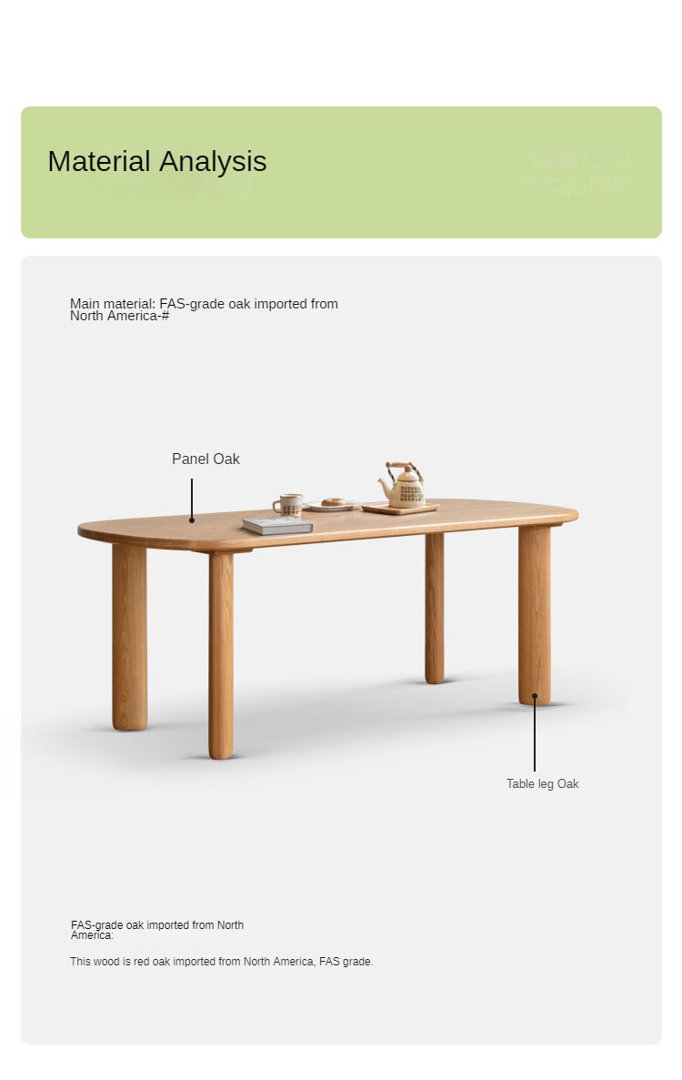 Solid Oak Wood Round Corner Long Dining Table - Rustic Farmhouse Style for Family Gatherings & Dinner Parties