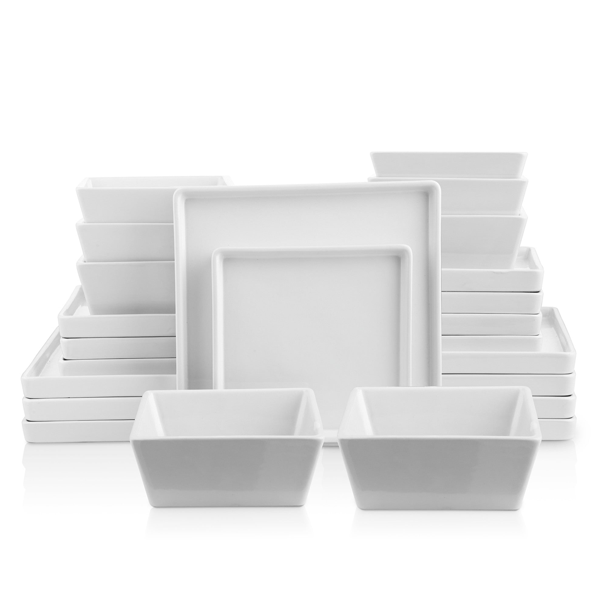 Grace Stoneware Dinnerware Set - 16-Piece White Porcelain Dinner Plates, Bowls & Mugs - Elegant Stoneware Dinnerware for Family Meals, Dinner Parties & Restaurant Use