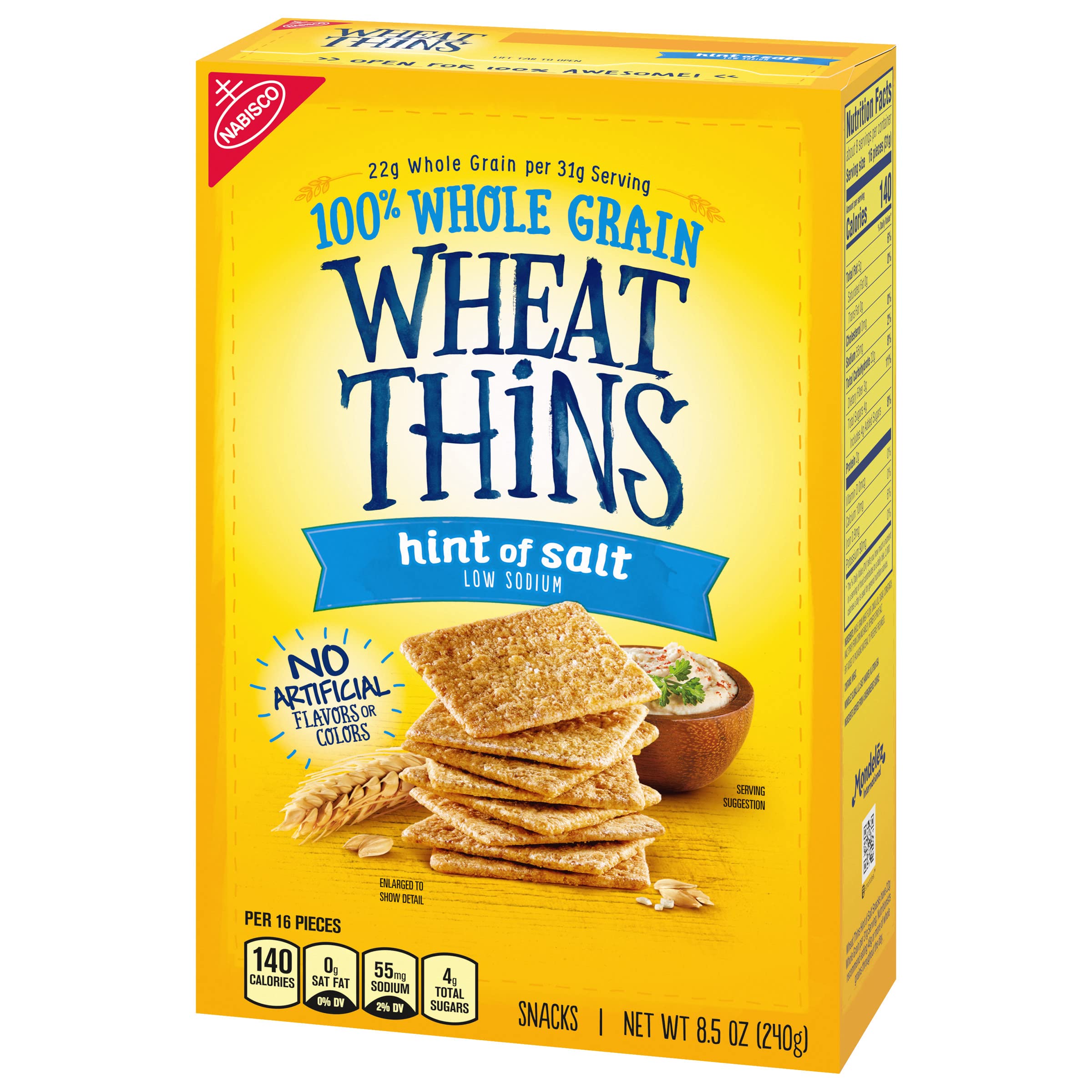 Wheat Thins Low Sodium Whole Grain Crackers with Hint of Salt - Healthy Snack for Adults & Kids - Perfect for Lunch Boxes, Office Snacks & Party Platters (8.5 oz)