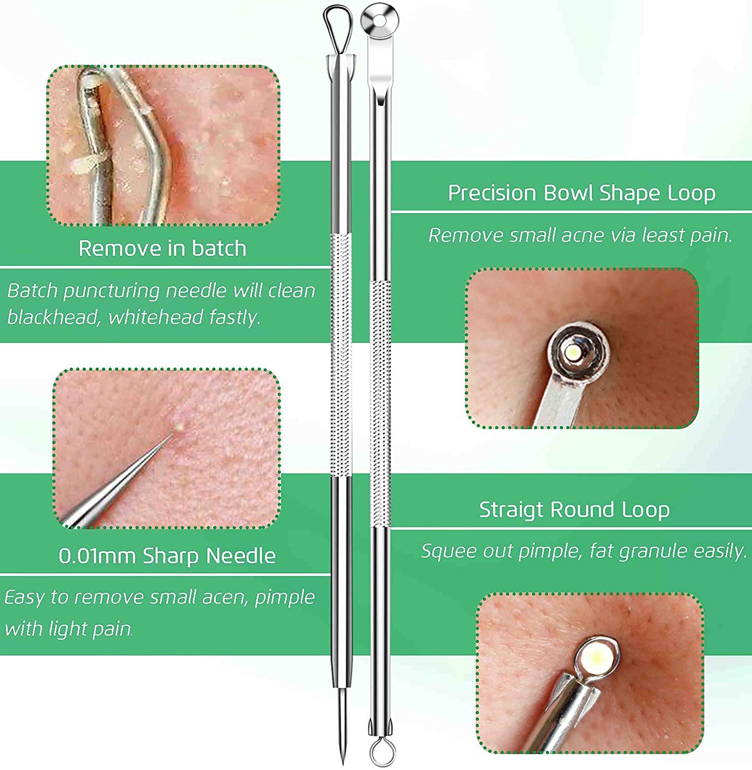 Professional Blackhead Remover Kit - 4 Pcs Pimple Comedone Extractor Tools with Case for Whitehead & Blemish Treatment | Safe for Nose & Face Skin | Perfect for Home Spa, Acne Care & Skincare Routine