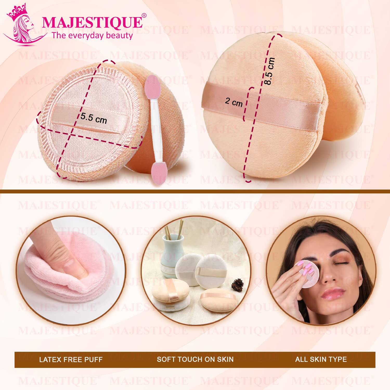 Majestique 2-Piece Flat Powder Puff with Non-Slip Grip | Professional Makeup Sponge Applicator for Liquid Foundation, Cream & Powder Cosmetics | Perfect for Travel & Everyday Makeup Application