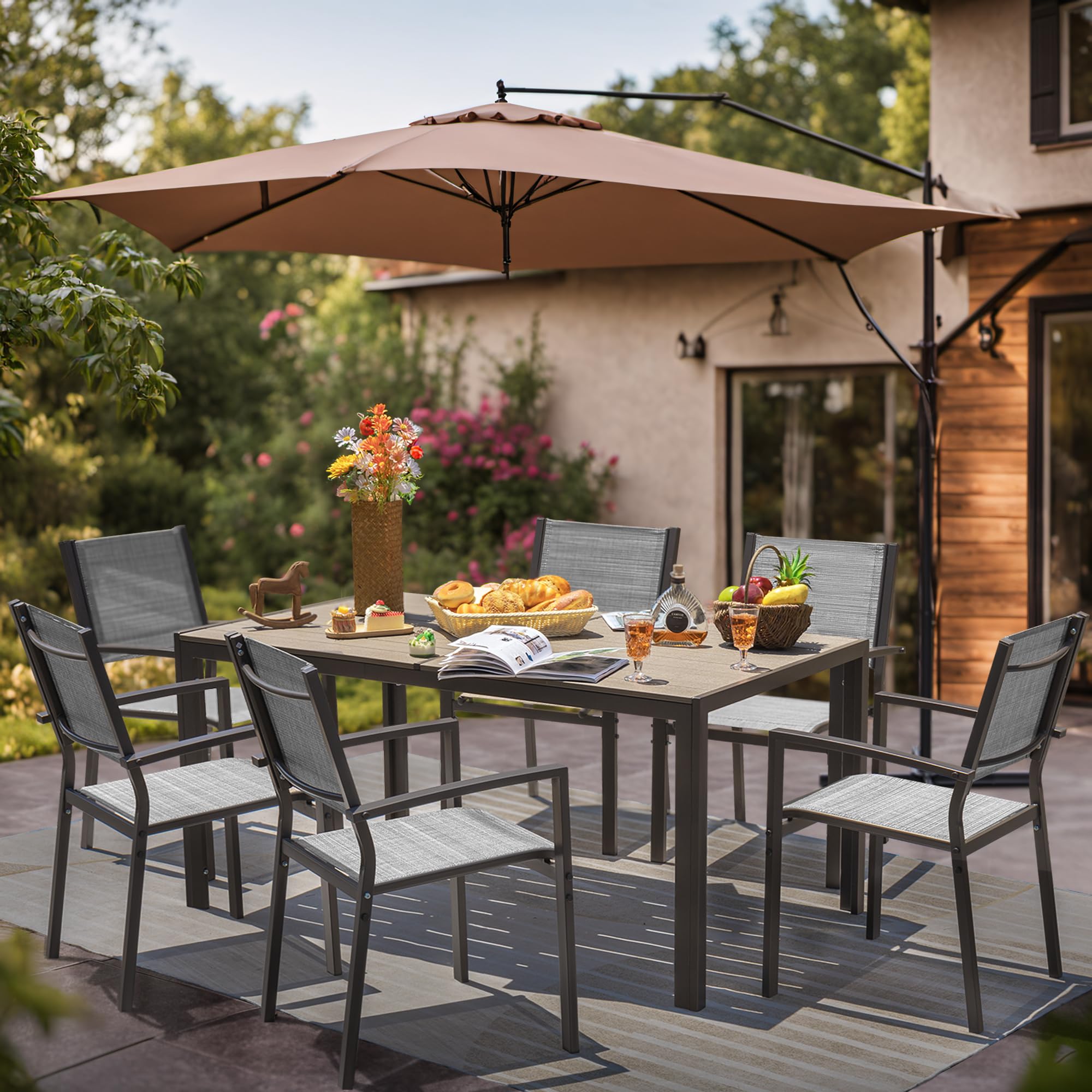Rankok 6-Piece Stackable Patio Dining Chairs Set - Heavy Duty 290 lbs Capacity Outdoor Textilene Chairs with Armrests for Backyard, Garden, Pool & Lawn - Weather Resistant Grey Furniture (Perfect for Outdoor Entertaining, BBQ Parties & Relaxing by the Pool)