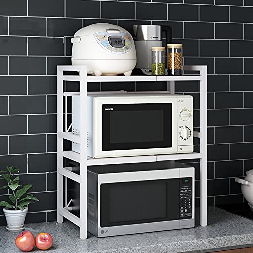 Metal Kitchen Shelf Organizer - Space Saving Storage Rack for Microwave, Bedroom, Living Room & Office | White Multi-Purpose Shelf for Home Organization