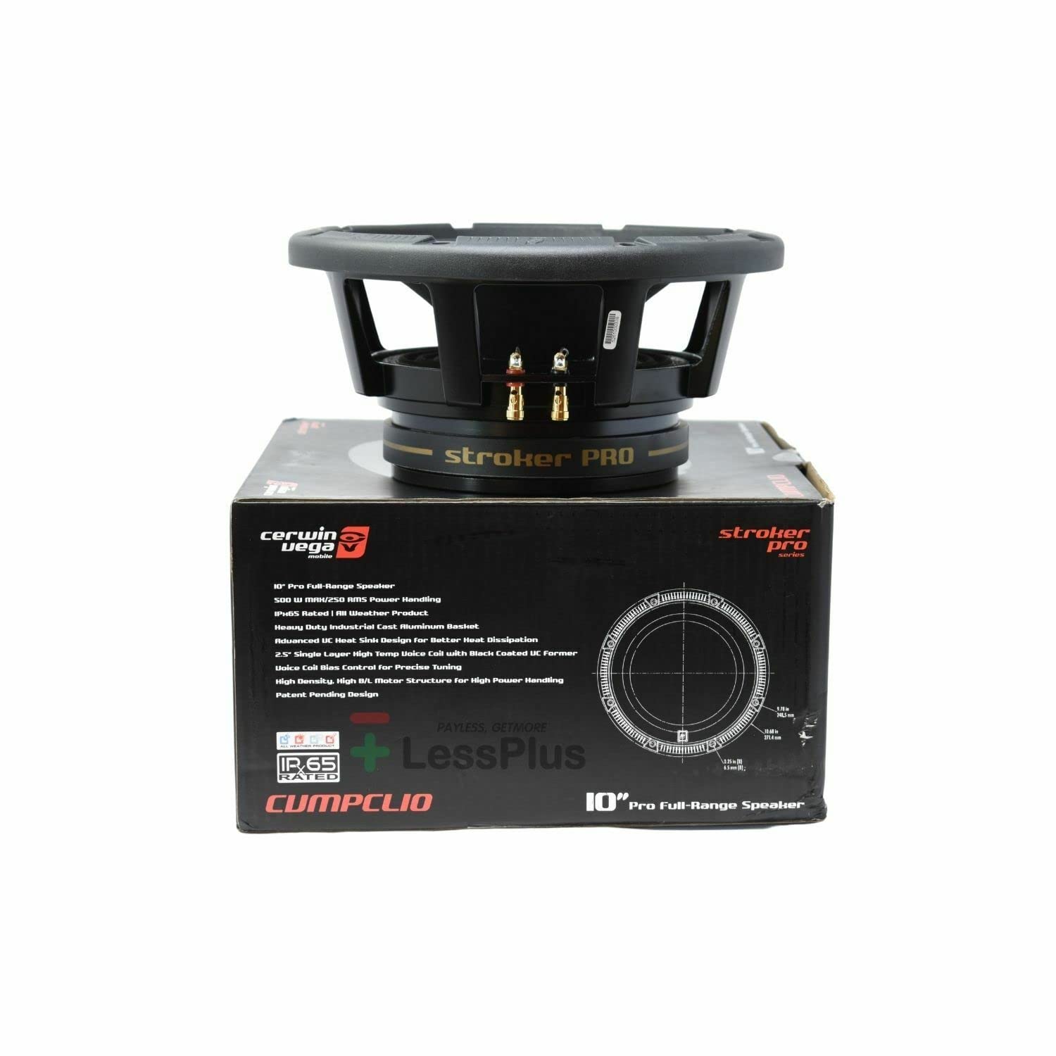 Cerwin Vega CVMPCL10 10-Inch 500W Full-Range Midrange Gold Speakers - Stroker Pro Series for Car Audio, Home Theater & Live Performances