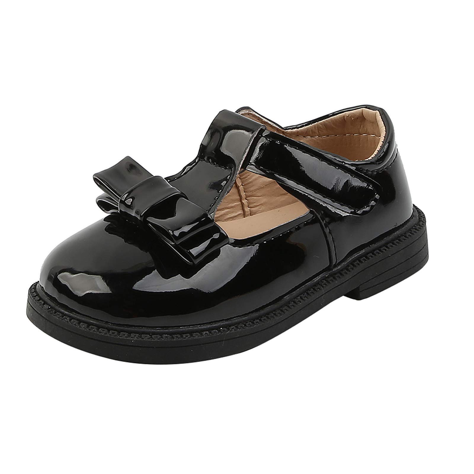 Lykmera Soft Leather Baby Shoes for Girls - Princess Bow Casual Shoes (Black, Size 7.5-8 Years) - Perfect for Everyday Wear, Parties & Special Occasions