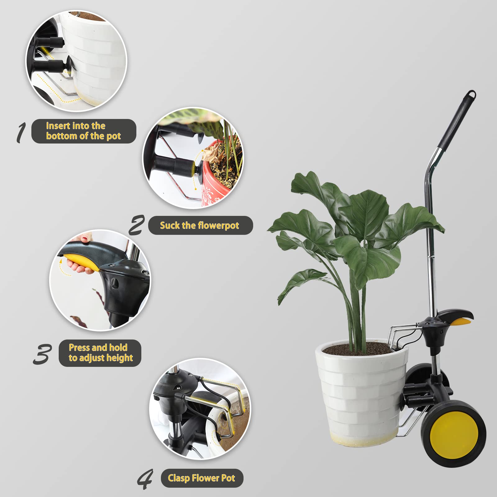 **SQUEEZE Master Heavy Duty Garden Pot Mover with Wheels – Portable Plant Dolly for Moving Large Potted Plants Up to 165 lbs – Suction Cup & Hook Design – Ideal for Patio, Deck, and Indoor Plant Relocation**