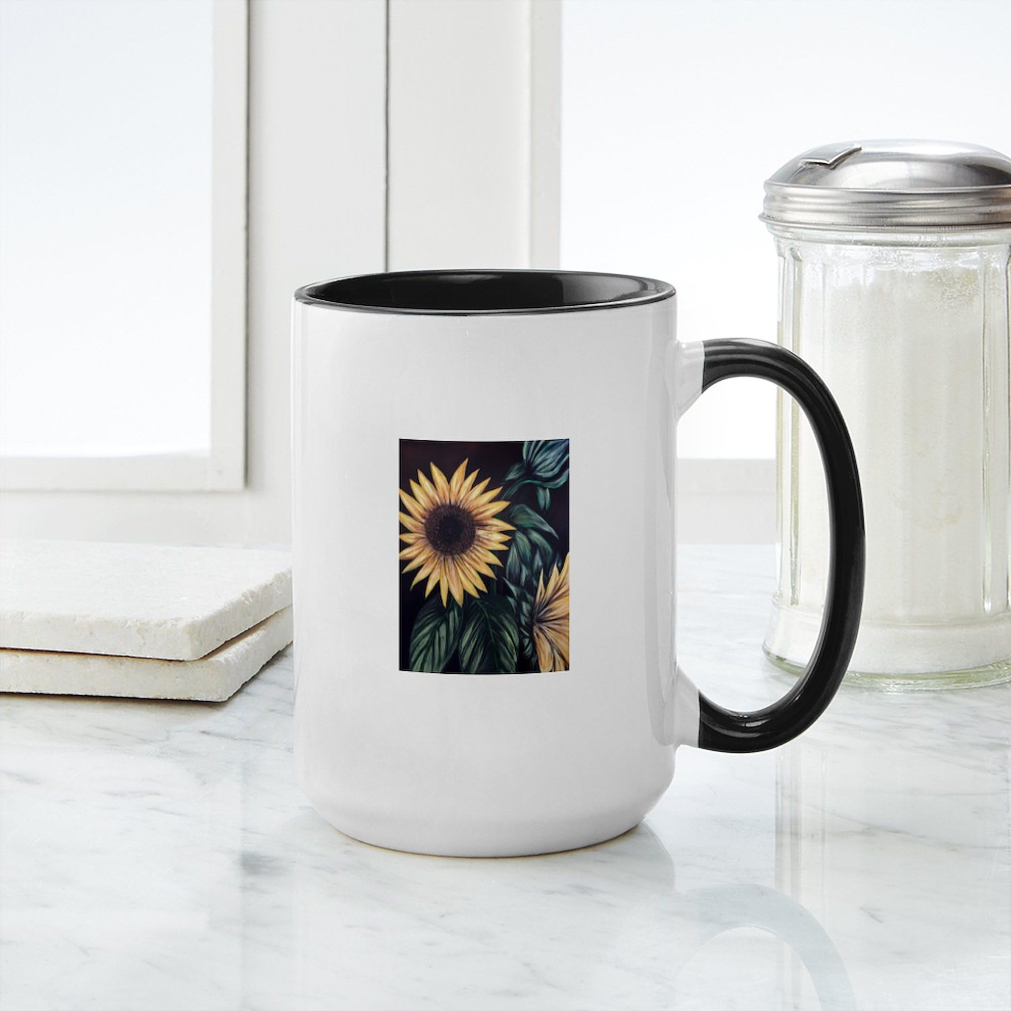 Sunflower Life Ceramic Coffee Mug 15 oz (444 ml) - Perfect for Home, Office & Gifts - Inspirational Sunflower Design for Tea, Coffee & Hot Beverages