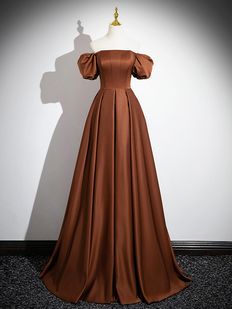 Elegant Brown A-Line Satin Long Prom Dress for Women - Formal Evening Gown for Homecoming, Wedding & Special Occasions