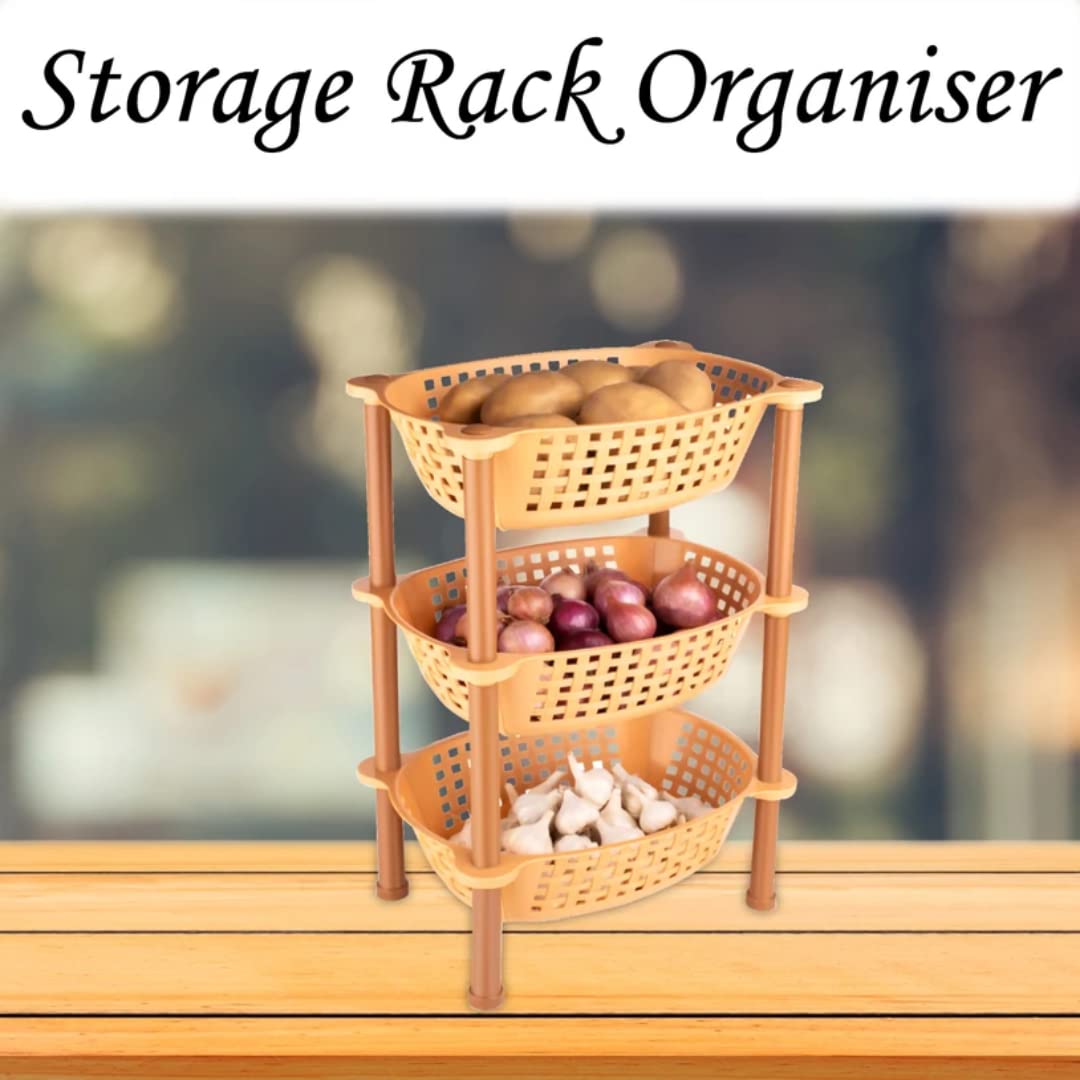 Suzec Premium 3-Tier Stackable Kitchen Cart with Dish Rack - Multipurpose Plastic Storage Organizer for Fruits, Vegetables, Food, Snacks, Bottles & Toys | Space-Saving Modern Kitchenware for Small Apartments & Dorm Rooms