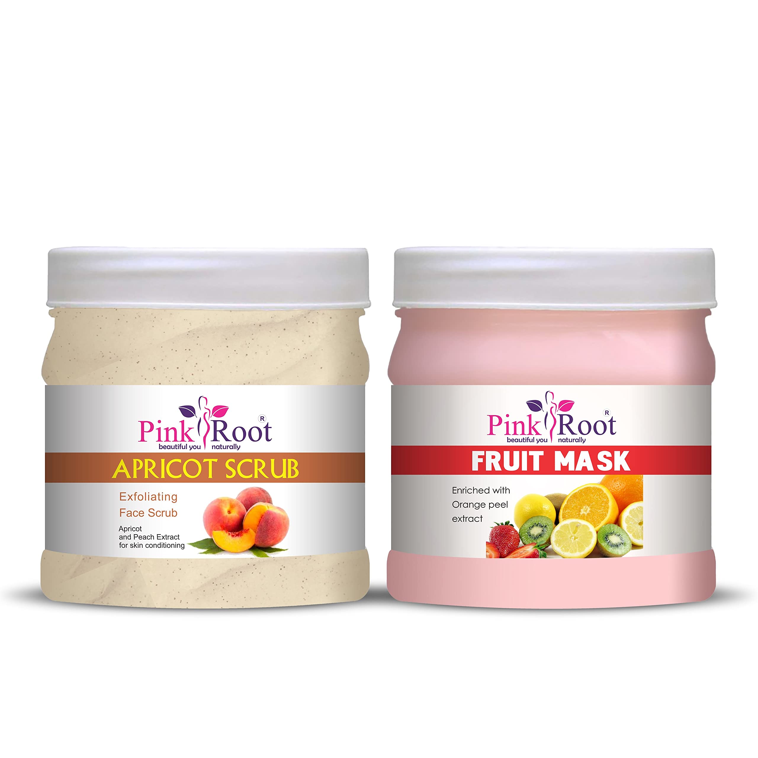 Organic Pink Root Apricot Facial Scrub & Fruit Mask Set - 500g Each | Exfoliating & Brightening Skincare for Glowing Complexion | Perfect for Daily Face Care & Spa Treatment