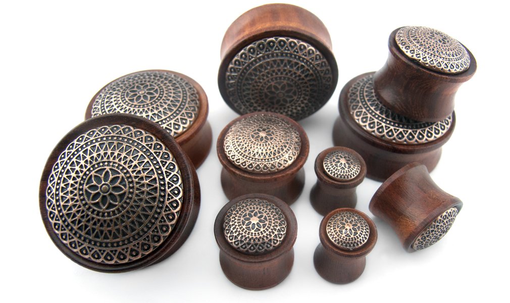 2G (6mm) Rose Wood Ear Plugs with Lotus Inlay - Pair of 2 Gauges for Men & Women | Perfect for Stretching, Daily Wear & Body Jewelry Collection