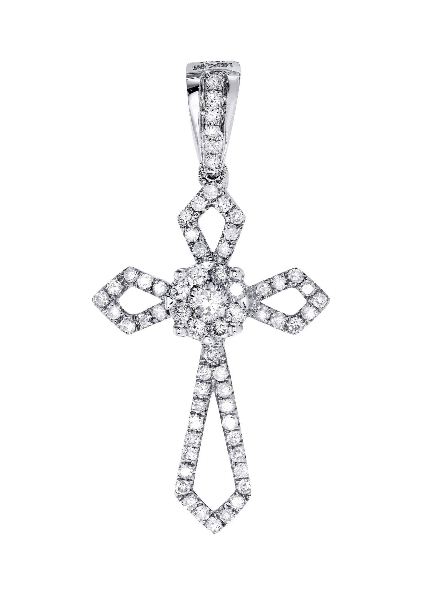 0.43 Carat Diamond Cross Pendant Necklace - 1.83 Grams 14K White Gold Religious Jewelry for Women - Perfect for Baptism, First Communion & Everyday Elegance
