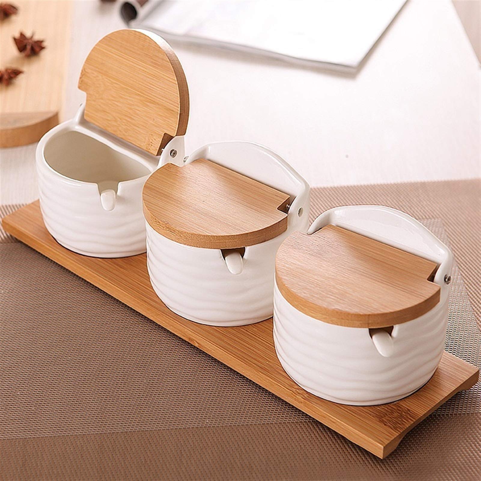 Premium Ceramic Condiment Jars Set - 250ML Spice Containers for Salt, Pepper & Seasonings | Airtight Kitchen Storage for Spices, Herbs & Dressings | Perfect for Cooking, Baking & Home Organization