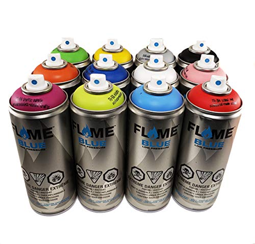 Molotow Blue Low-Pressure Matte Graffiti Spray Paint Set - 12 Vibrant Colors for Street Art, Murals & DIY Projects