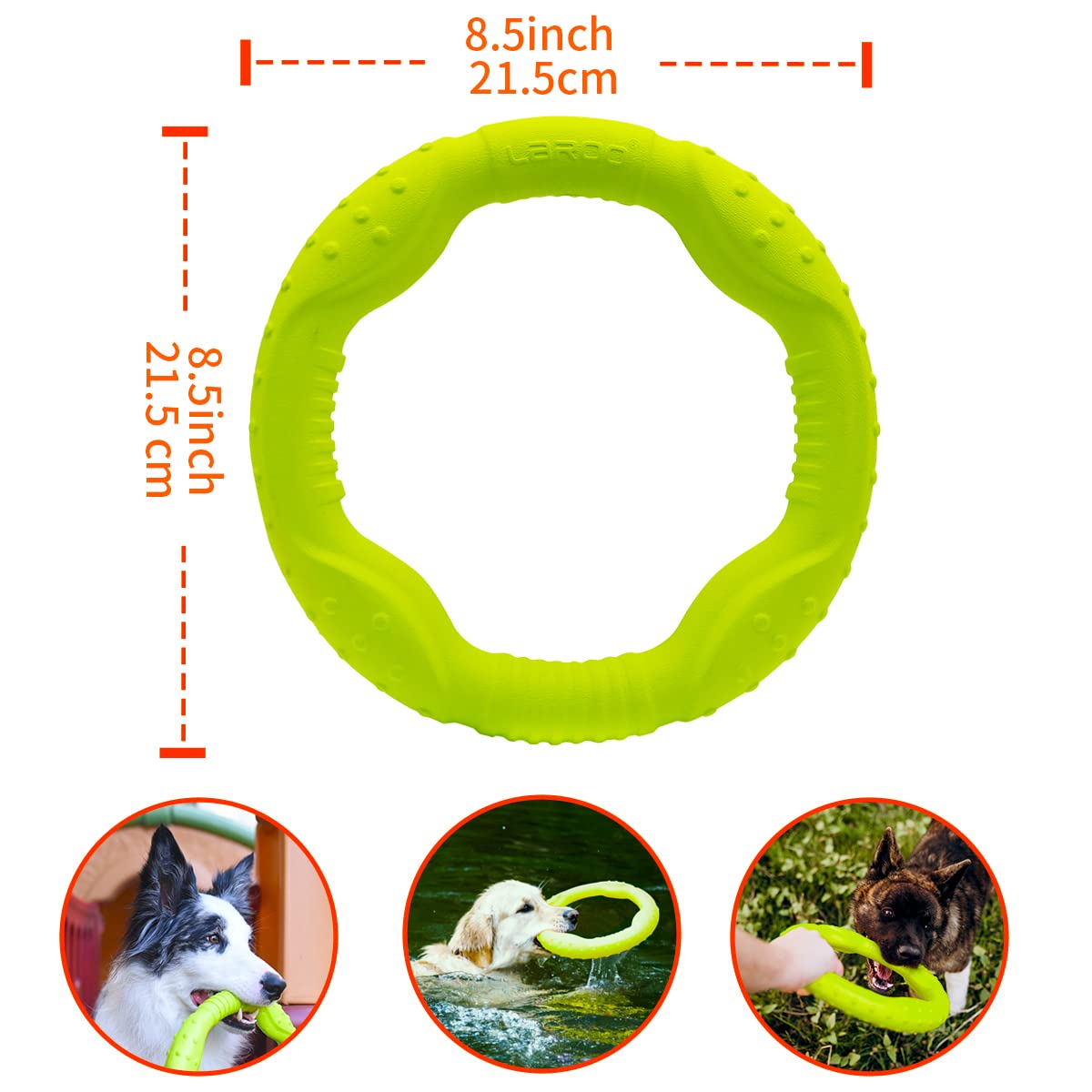 **LaRoo Floating Dog Flying Ring Toy - Durable Outdoor Chew Disc for Medium & Large Dogs - Perfect for Summer Fetch Training & Water Play (Medium Green, 22cm)**