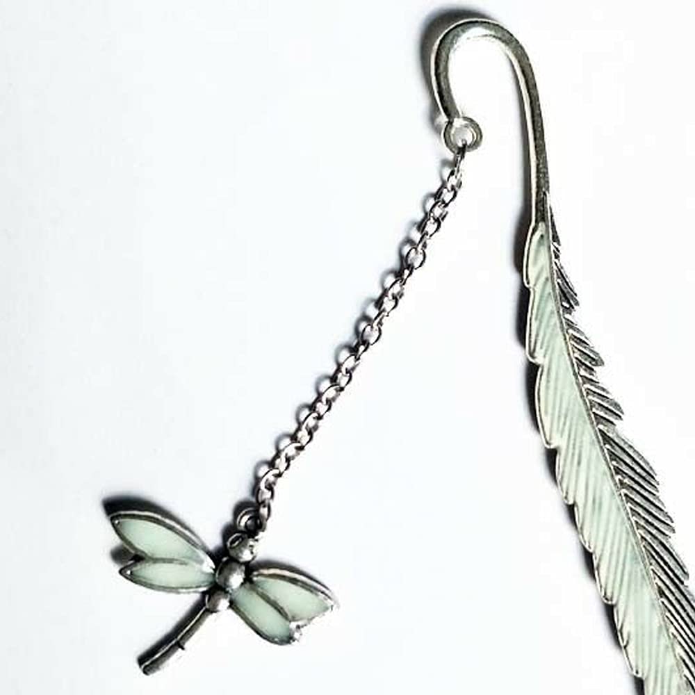 Glow in The Dark Metal Feather Bookmark - Dragonfly Design for Reading, Gifts & Collectibles | Perfect for Books, Journals & Night Reading