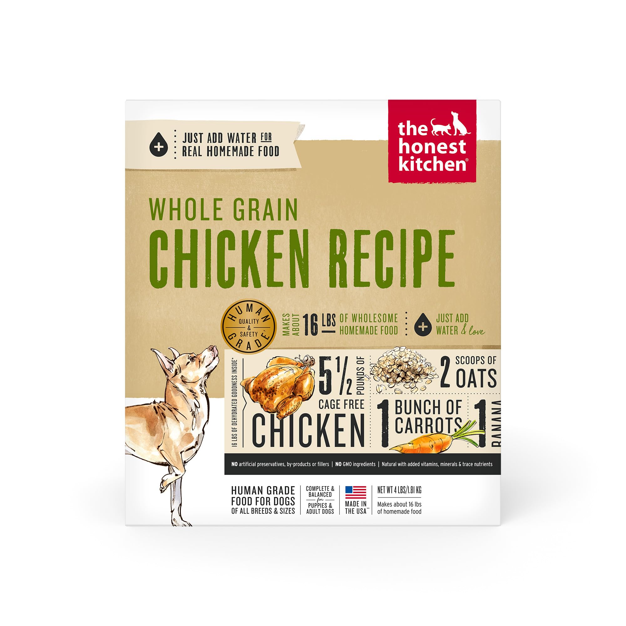 The Honest Kitchen Dehydrated Whole Grain Chicken Dog Food - 4 lb Box | Premium Natural Dry Dog Food for Adult & Senior Dogs | Perfect for Home, Travel & Outdoor Adventures
