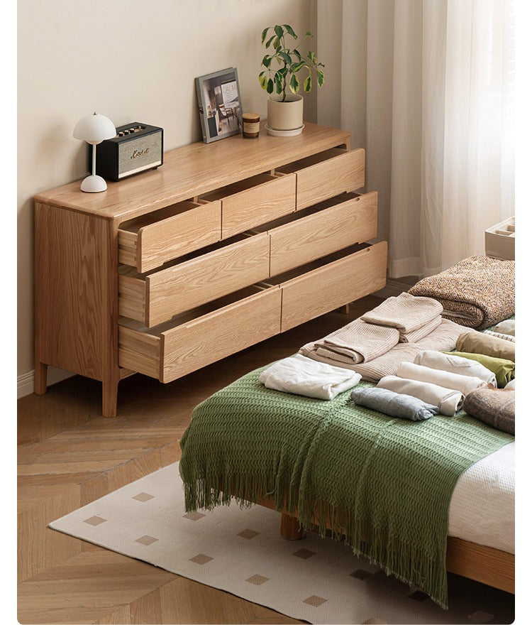 Solid Oak Wood Seattle Wide Chest of Drawers - 6-Drawer Dresser for Bedroom Storage & Organization | Perfect for Home, Office, or Dorm Room Furniture