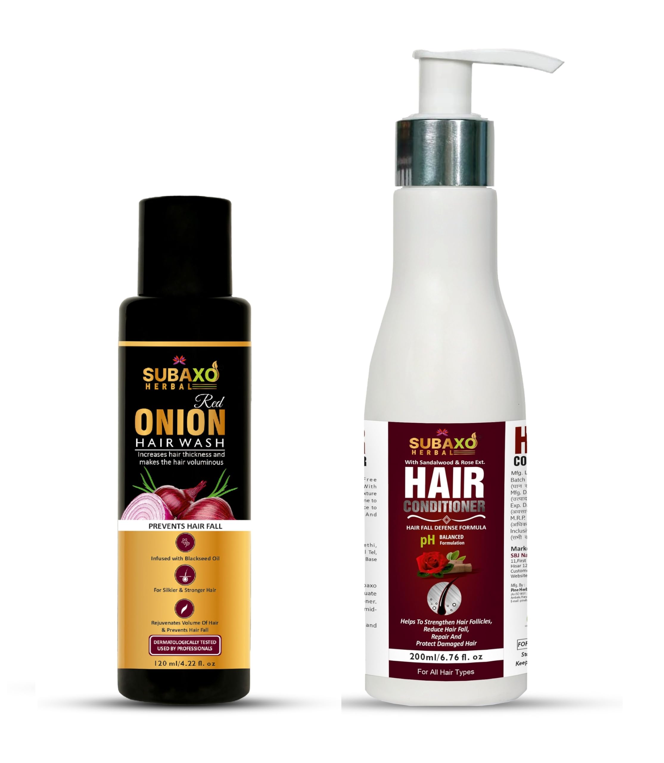 Subaxo Herbal Red Onion Shampoo & Conditioner Set (120ml Shampoo + 200ml Conditioner) - Reduce Hair Fall & Repair Damaged Hair - Natural Hair Care for Thicker, Healthier Locks - Perfect for Daily Use & Hair Growth Treatment