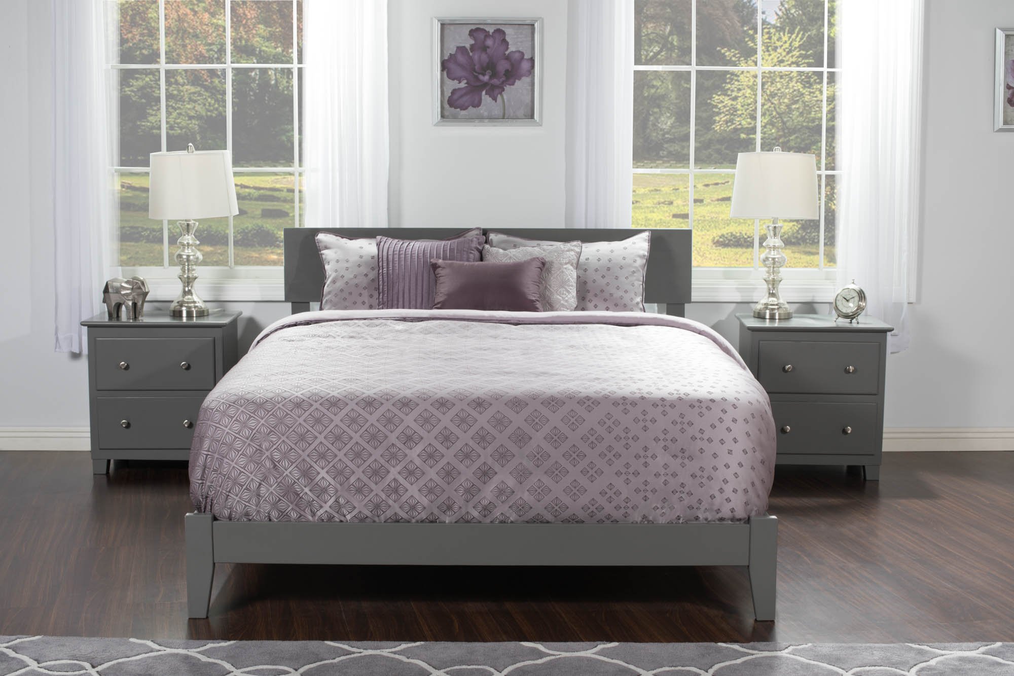 AFI Orlando King Platform Bed Frame with USB Charging Ports - Modern Grey Bedroom Furniture for Home & Apartment Use