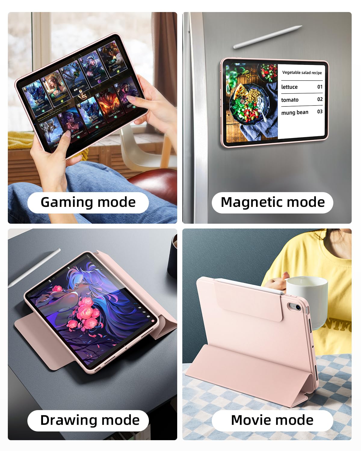 Premium Magnetic Case for iPad Air 4/5 (10.9 Inch) - Detachable Trifold Stand Cover with Apple Pencil Holder | Auto Sleep/Wake Function | Perfect for Work, Study & Travel (Pink)