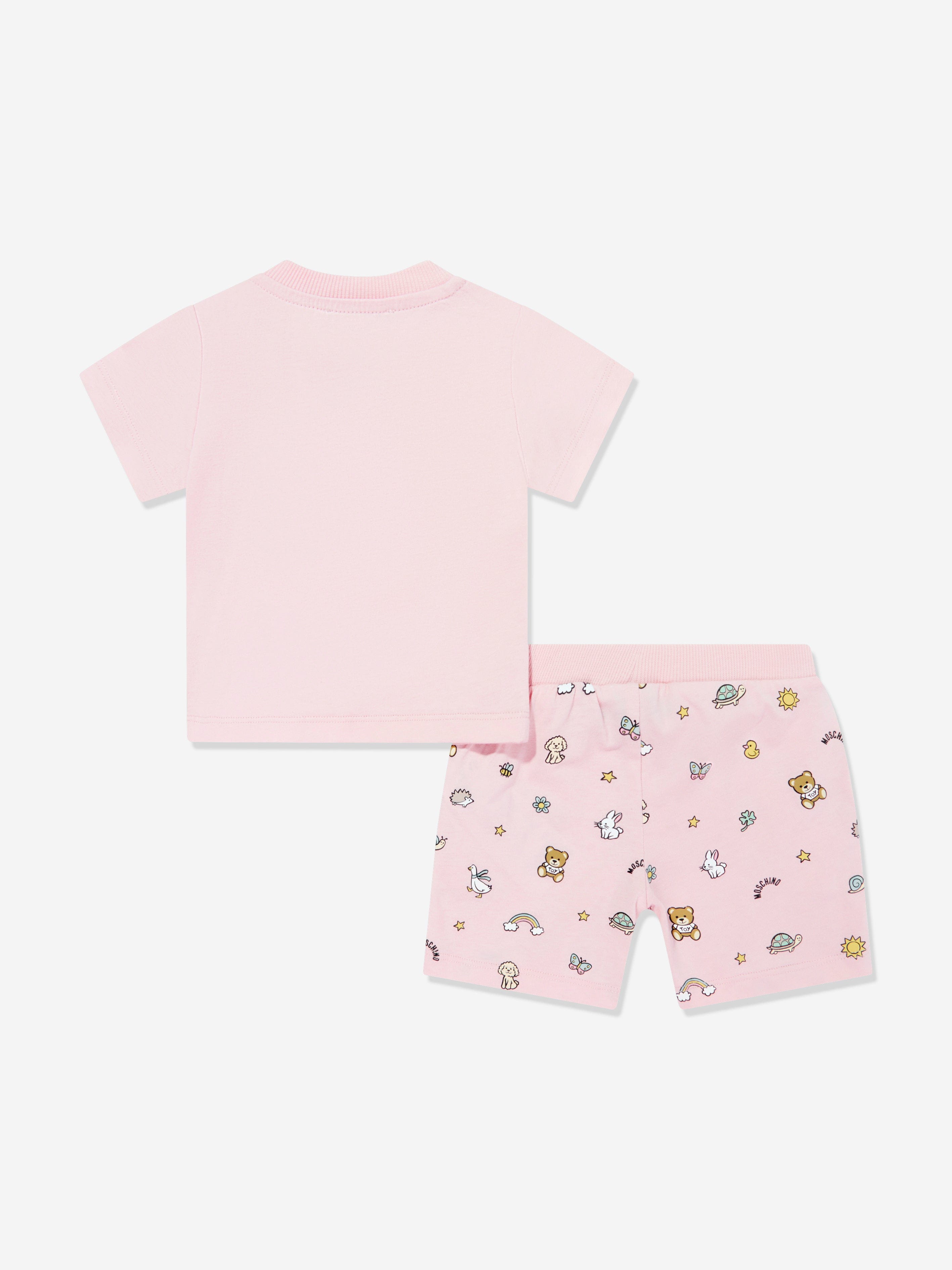 Adorable Pink Teddy Bear Short Set for Baby Girls - Perfect for Playtime, Photo Shoots & Casual Outings