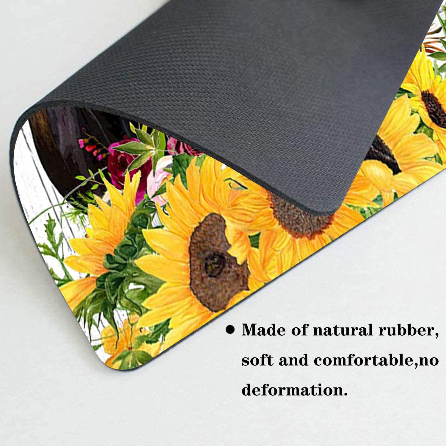 Premium Gaming Mouse Pad & Coasters Set - Rustic Wooden Planks Texture with Sunflower Cow Design, Non-Slip Rubber Base, Large Rectangle Mouse Mat for Office Work & PC Gaming - Perfect for Home Office Setup & Computer Workstations