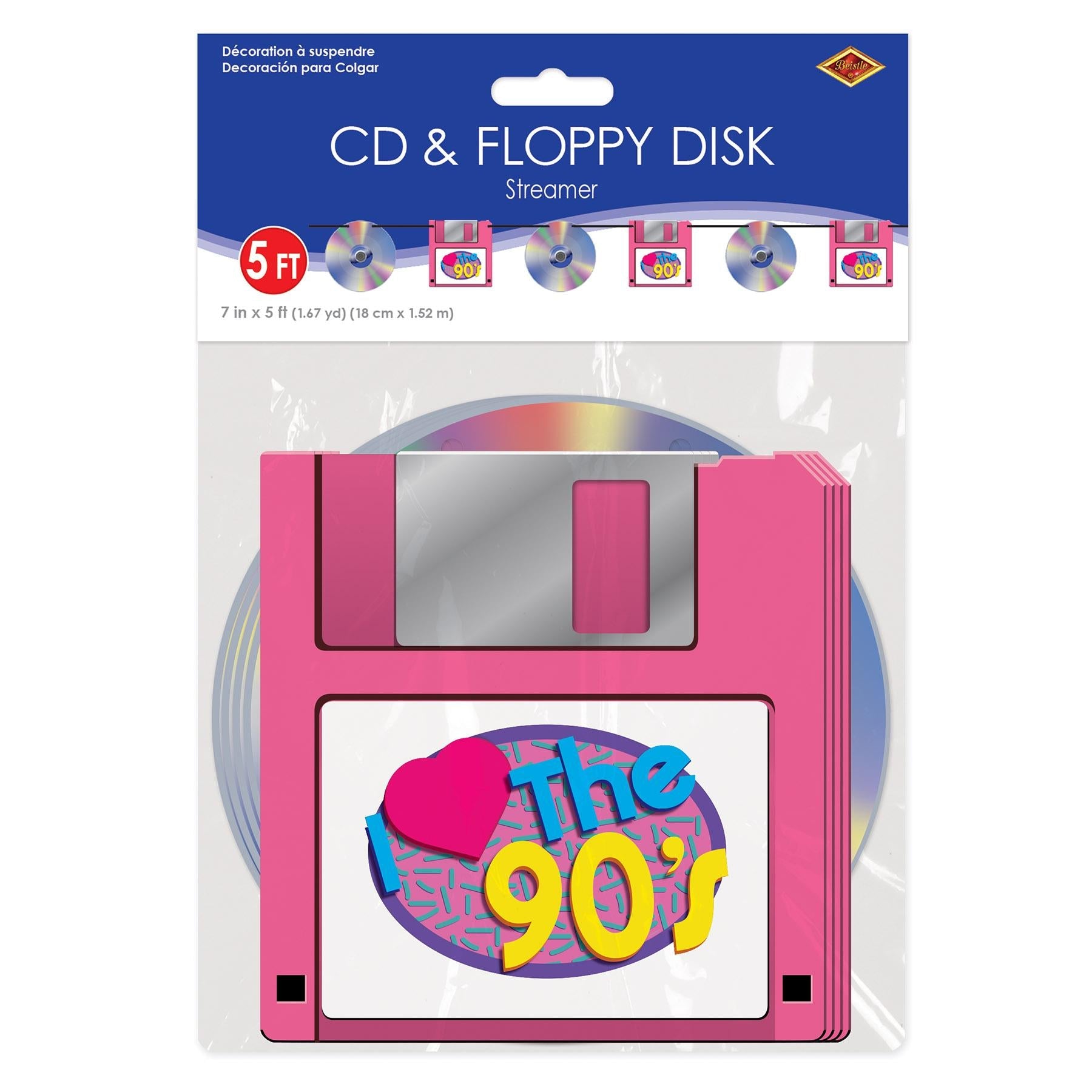 12 Pack Beistle CD & Floppy Disk Party Streamers - Retro Computer Theme Party Decorations for 80s 90s Themed Events, Birthday Parties & Office Celebrations