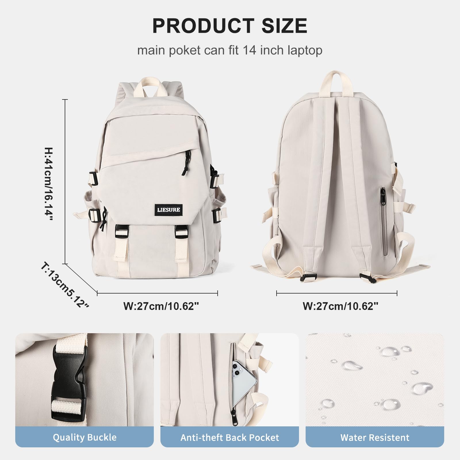 Lightweight Water-Resistant School Backpack for Men & Women - Casual Daypack, College Laptop Bag, Travel Rucksack & Sports Bookbag for High School & Middle School Students (White) - Perfect for Daily Commute, Campus Life & Outdoor Activities