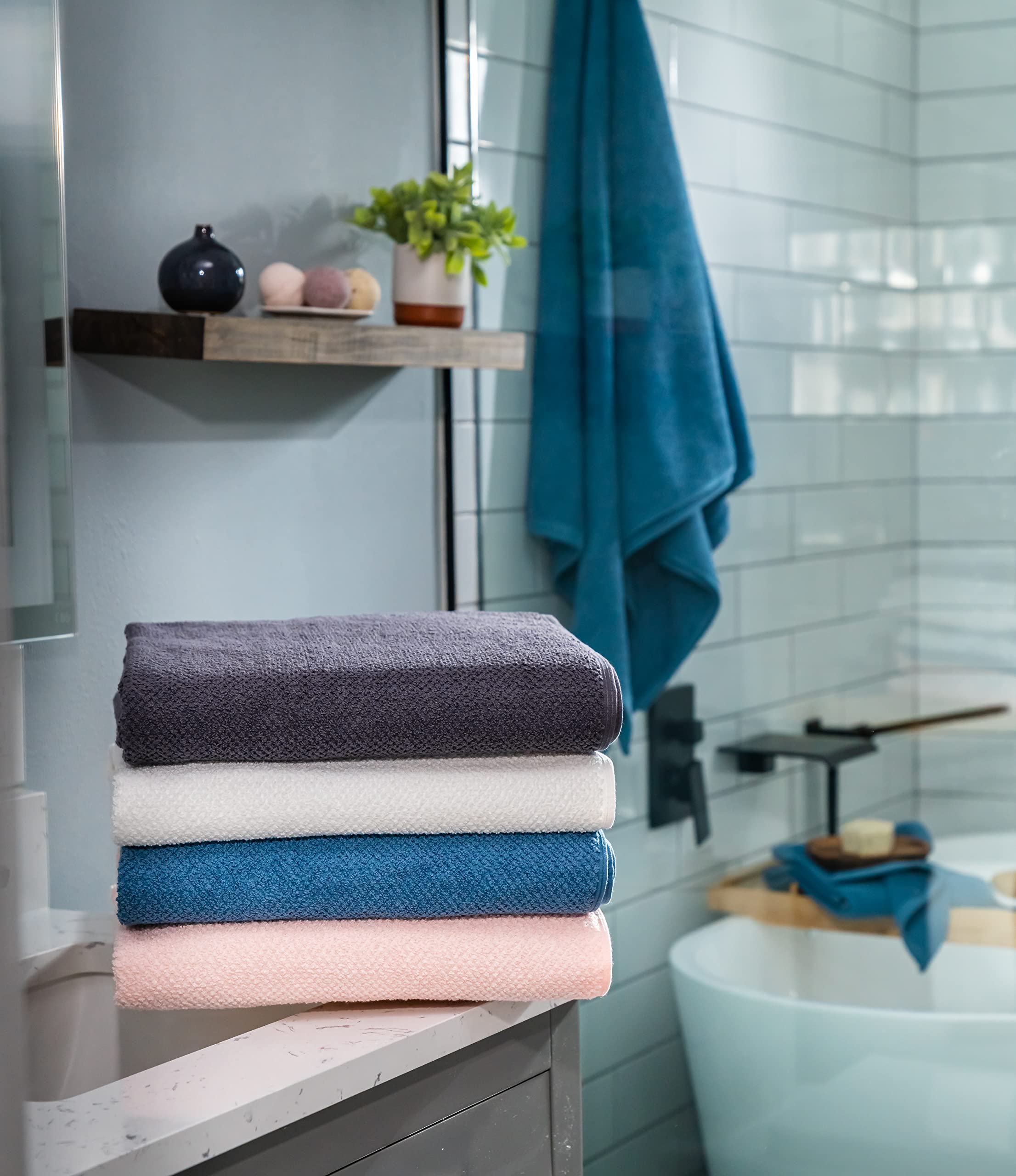 Simpli-Magic 79459 Soft & Absorbent Popcorn Textured Bath Towel Set - 6 Piece (2 Bath Towels, 2 Hand Towels, 2 Washcloths) - Pink - Perfect for Spa, Bathroom & Guest Use
