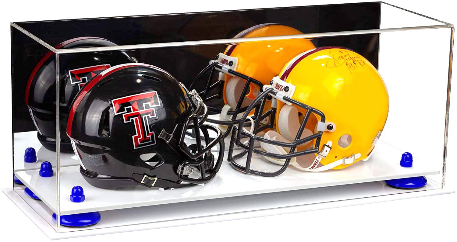 Premium Mini Helmet & Football Display Case with Risers - Showcase Mini Helmets, Mini Footballs, or Full-Size Footballs - Perfect for Collectors, Sports Memorabilia, and Man Cave Decor