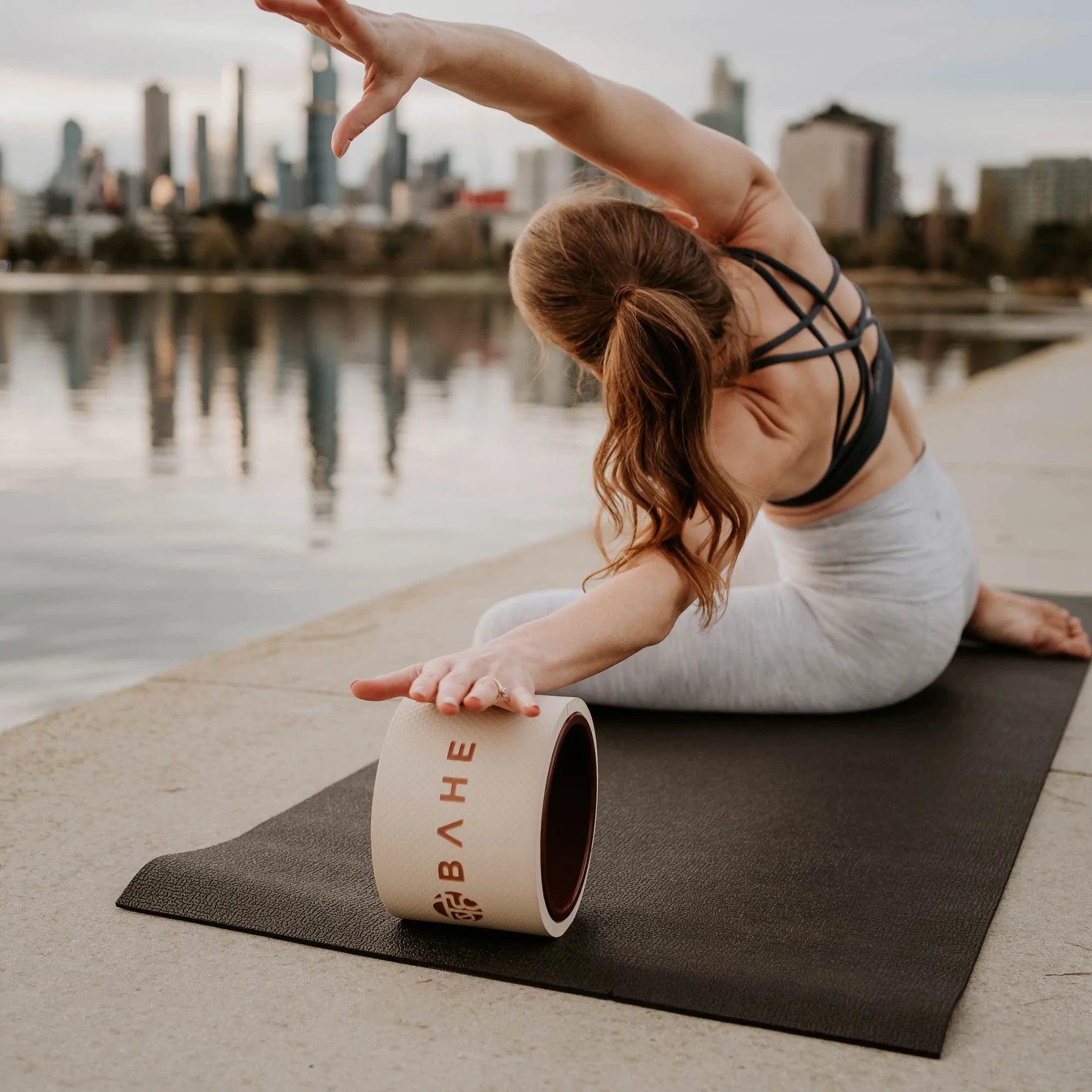 BAHE Mini Yoga Wheel (18x12cm) - Dusty Beige for Back Stretching, Flexibility & Posture Correction | Perfect for Home Yoga, Pilates & Physical Therapy