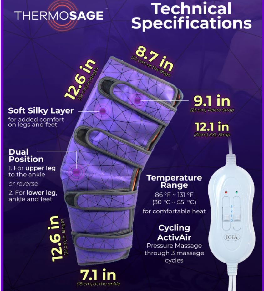 THERMOSAGE EMS 8-in-1 Total Leg Massager for Pain Relief & Muscle Recovery - Electric Stimulation Therapy for Athletes, Runners & Home Use