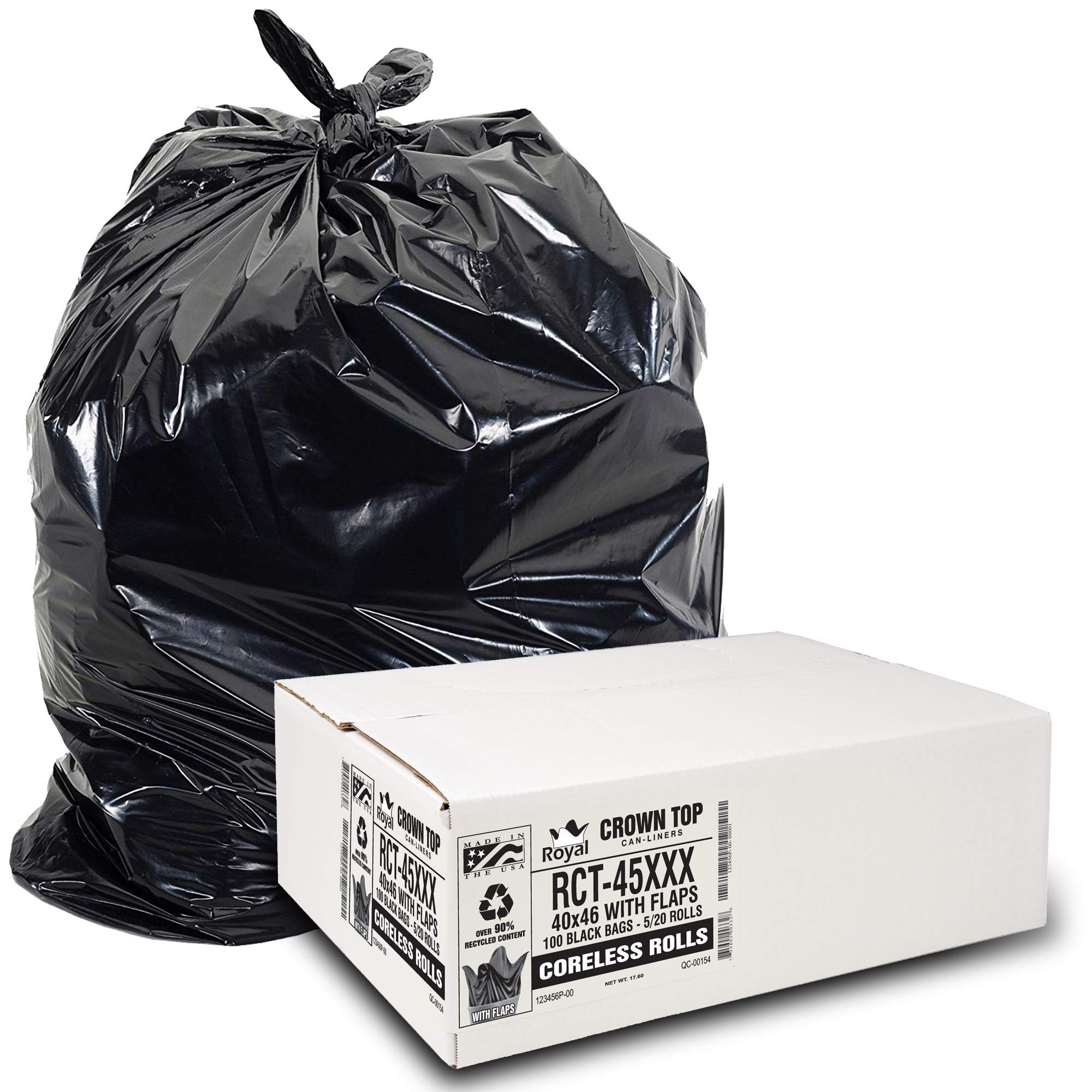 Heavy Duty 45 Gallon Trash Bags - 100 Count with Flap Ties - 2.0 MIL Thickness (40