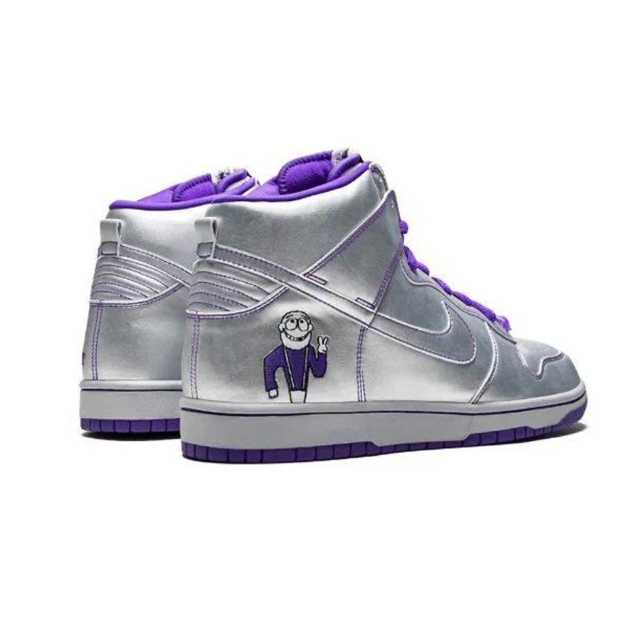 Nike SB Dunk High Dinosaur Jr. Metallic Silver Sneakers - Men's Skateboarding Shoes for Streetwear & Urban Fashion | Perfect for Skateboarding, Casual Wear & Sneaker Collectors