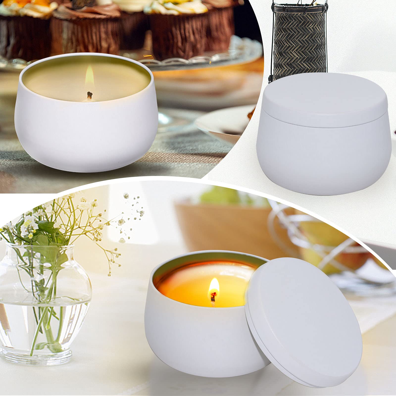 8oz Candle Tins with Lids - Bulk White Candle Jars for DIY Candle Making (24 Pack) - Perfect for Home Decor, Gifts & Aromatherapy