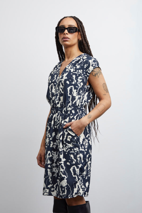 Bruce Dress (Total Eclipse) - Elegant Floral Print Summer Dress for Women - Perfect for Parties, Weddings & Casual Outings