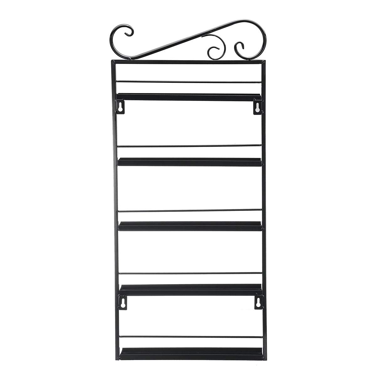5-Tier Black Wall Mount Spice Rack Organizer - Stainless Steel for Kitchen Storage