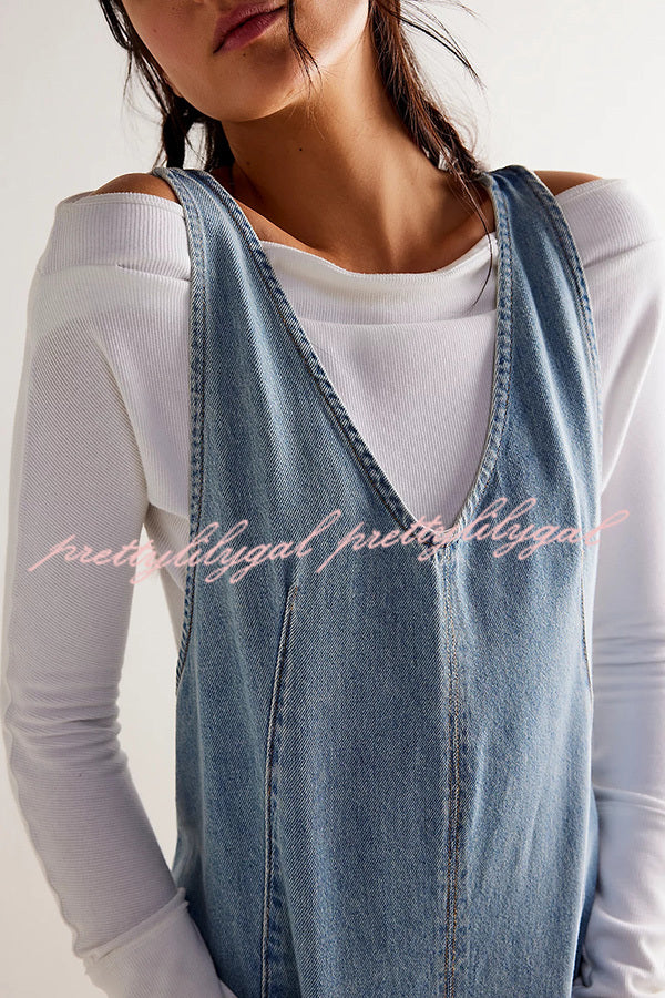 Stylish Loose Sleeveless Pocket Adjustable Denim Romper Jumpsuit for Women - Perfect for Summer Outings, Beach Vacations & Casual Wear