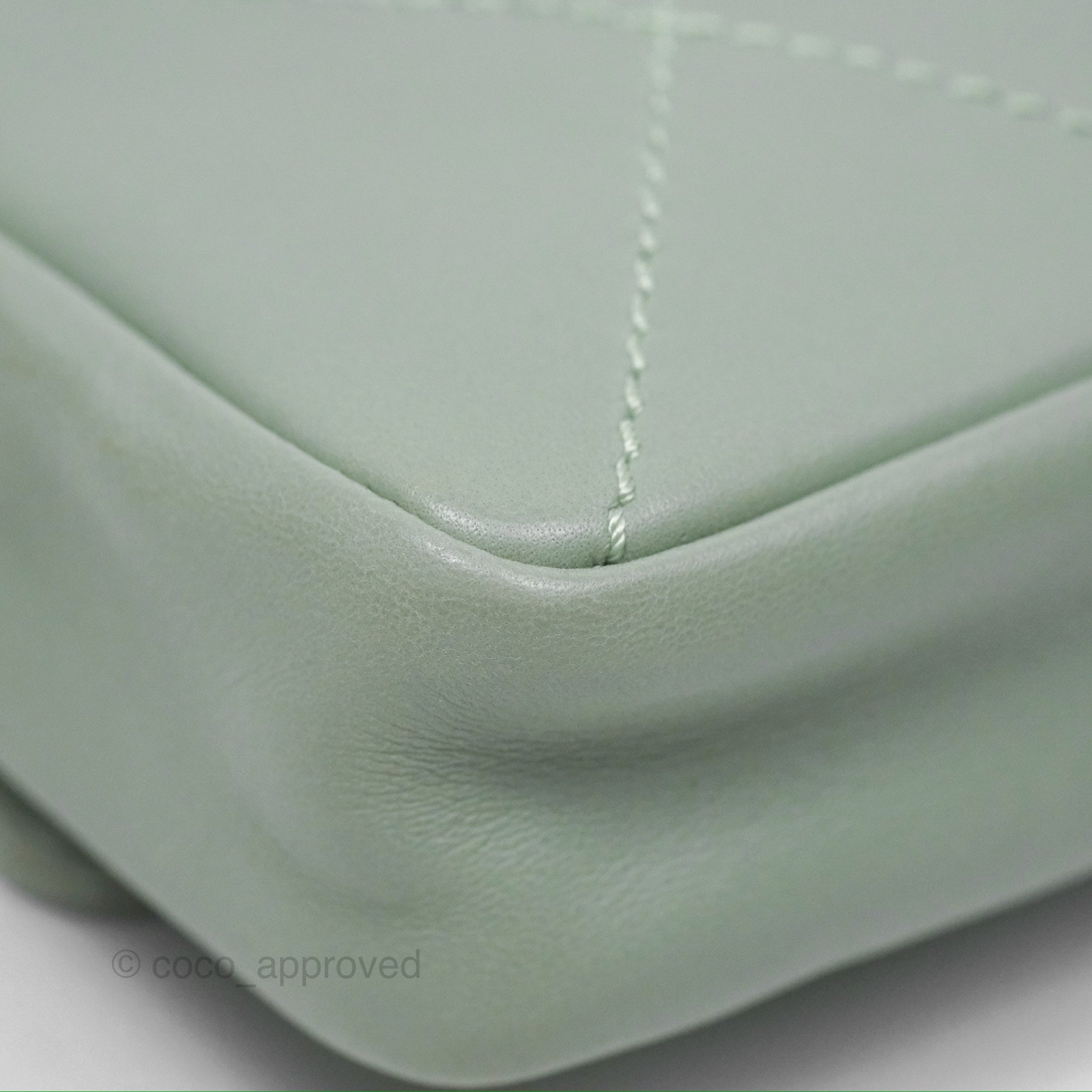Chanel CC East West Flap Bag Genuine Lambskin Leather Mint Green with Silver Hardware - Luxury Crossbody Purse for Women, Perfect for Date Night & Special Occasions