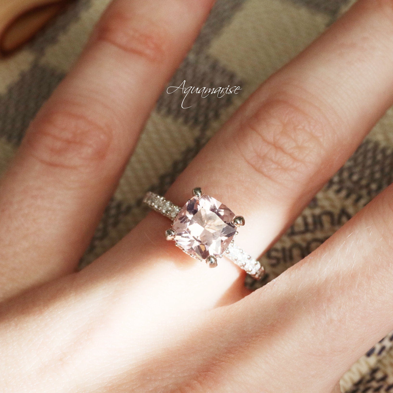 Hidden Halo Morganite Engagement Ring - Sterling Silver Wedding Band for Women, Perfect for Proposals, Anniversaries & Bridal Jewelry Gifts